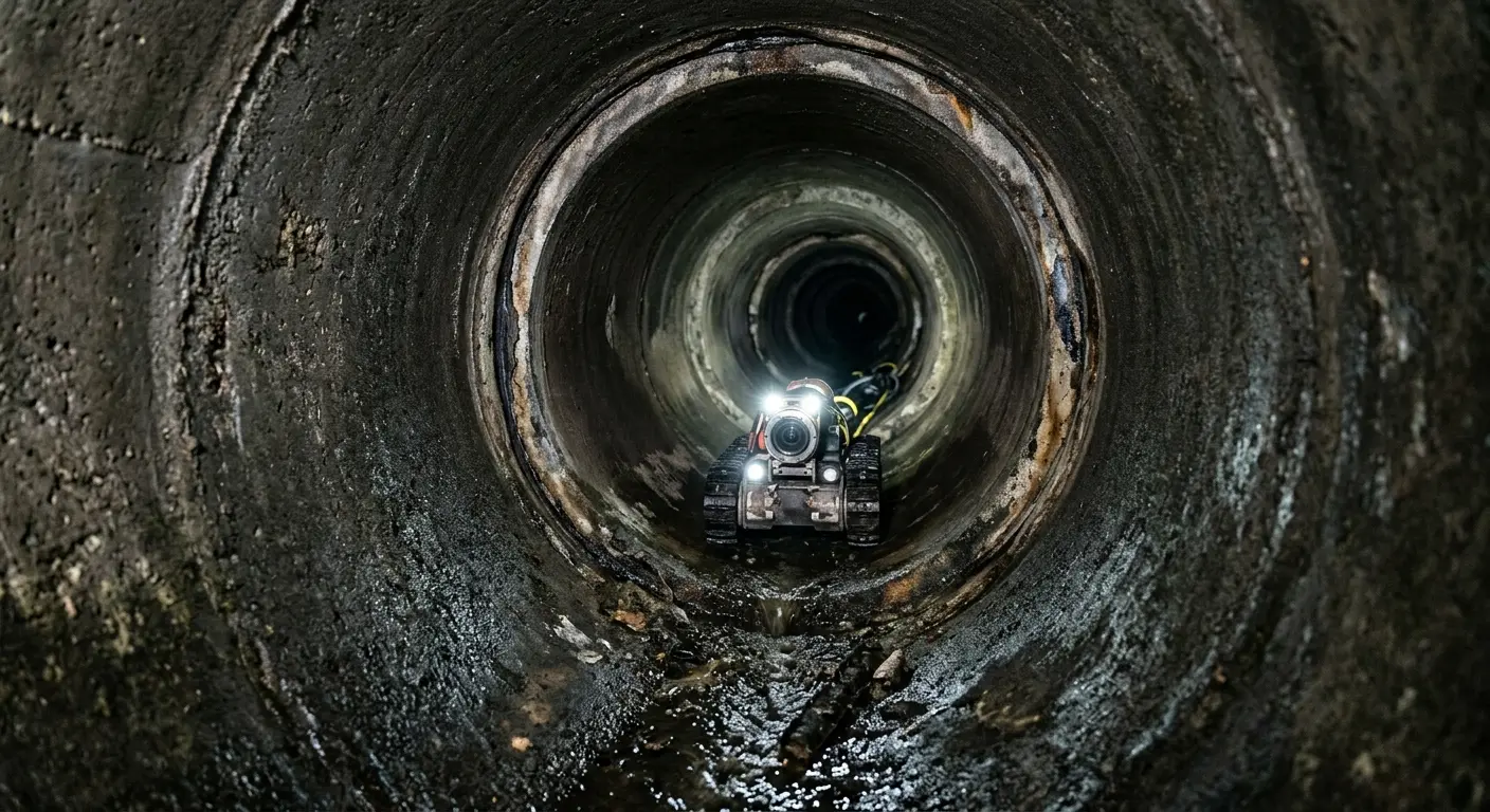 Robotic sewer camera inspecting pipe interior for Sewer Line Cleaning in Bastrop
